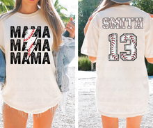 Load image into Gallery viewer, Lightening Bolt Stacked Baseball Mama – DTF Transfer
