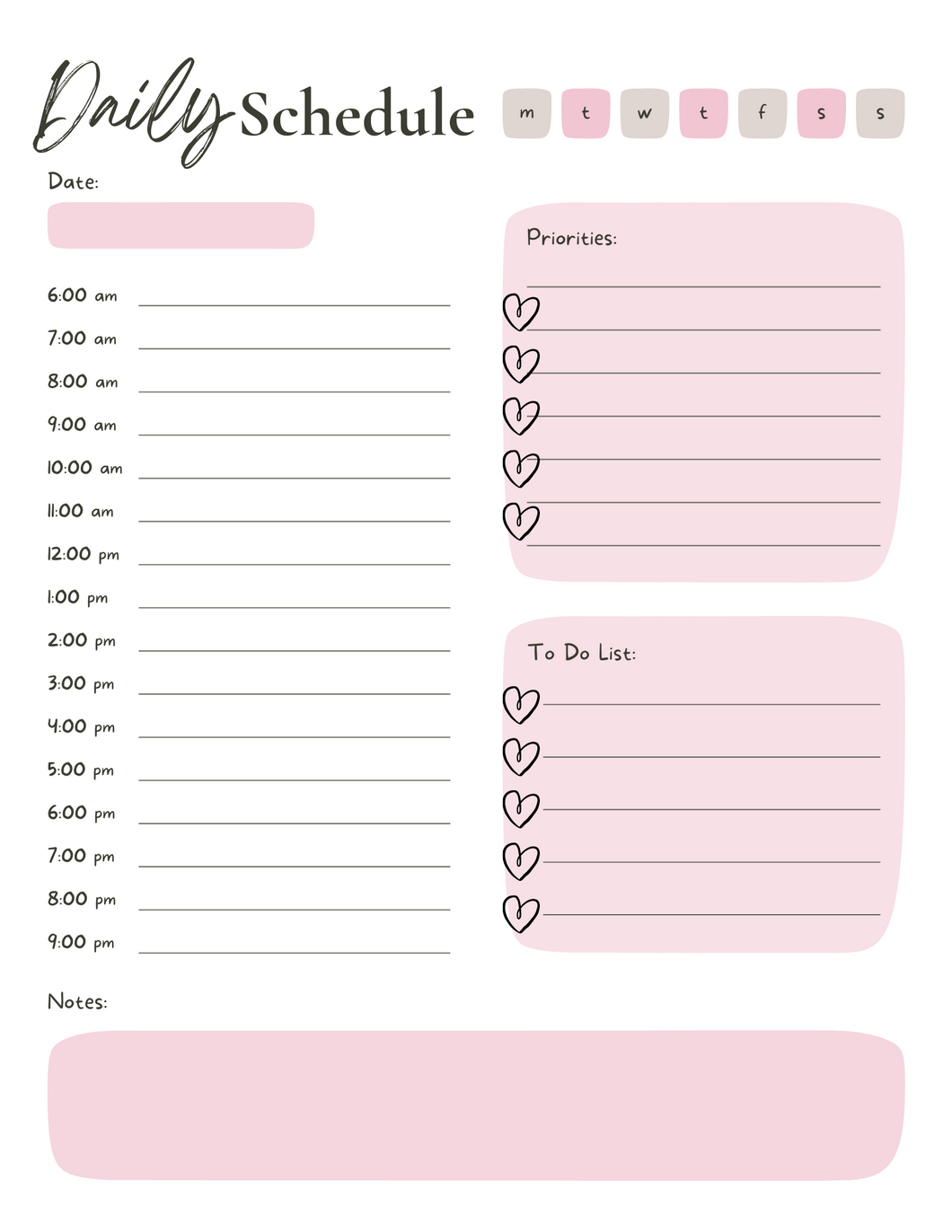 Daily Schedule Digital Planner Printable