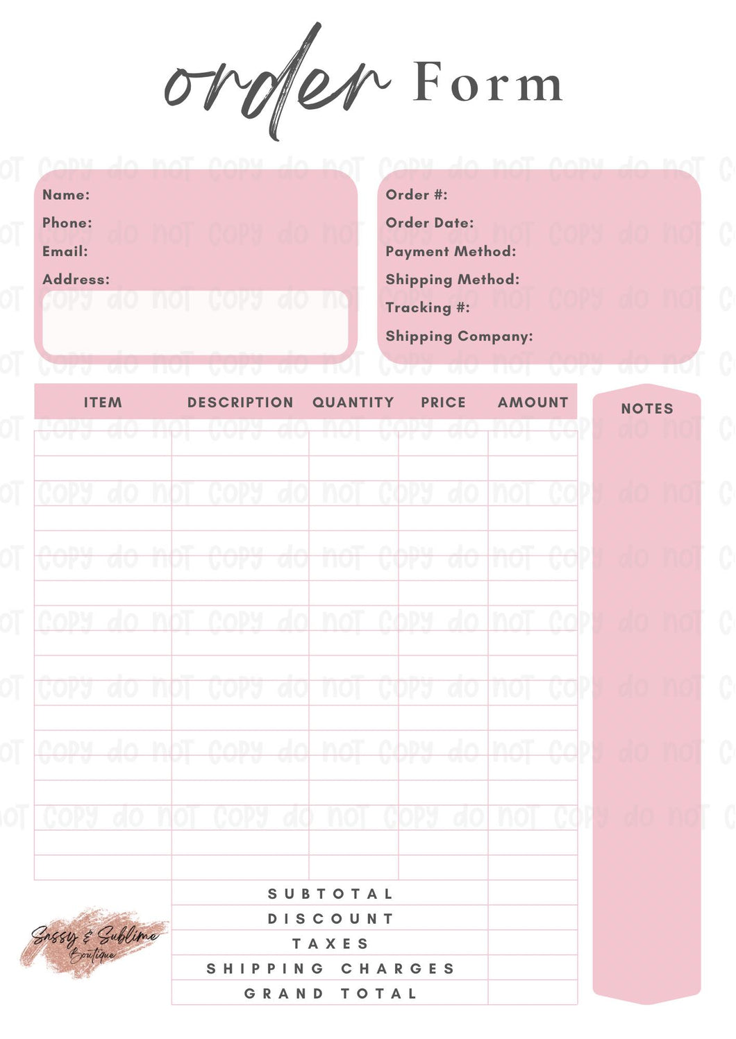 Order Form Organizer Digital Planner