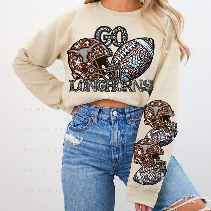 Rhinestone Football Horn Team Sleeve  - DTF Transfer