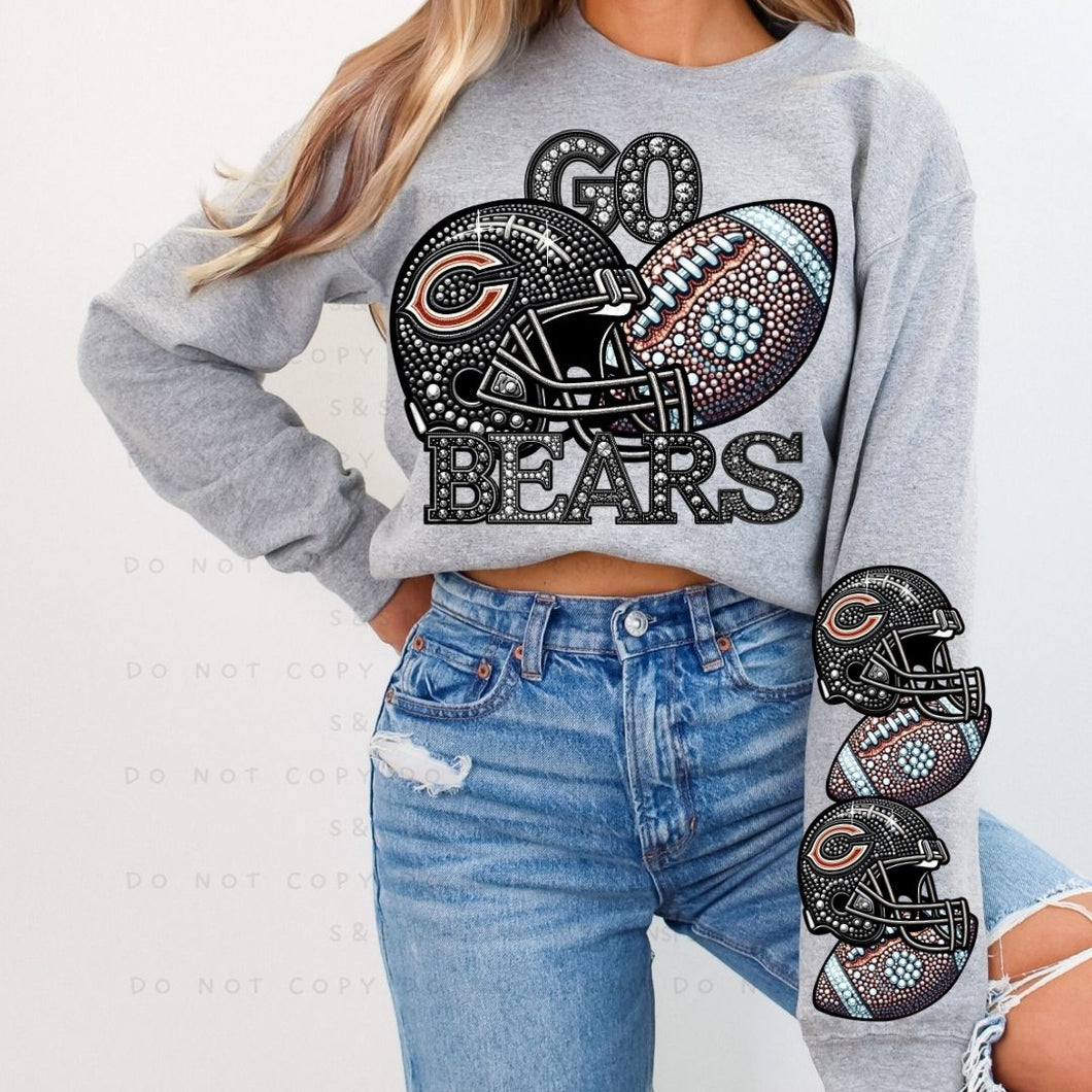 Rhinestone Football Bear Team Sleeve - DTF Transfer