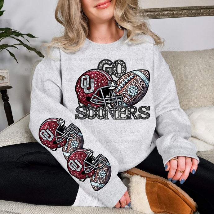 Rhinestone Football Soon Team Sleeve  - DTF Transfer