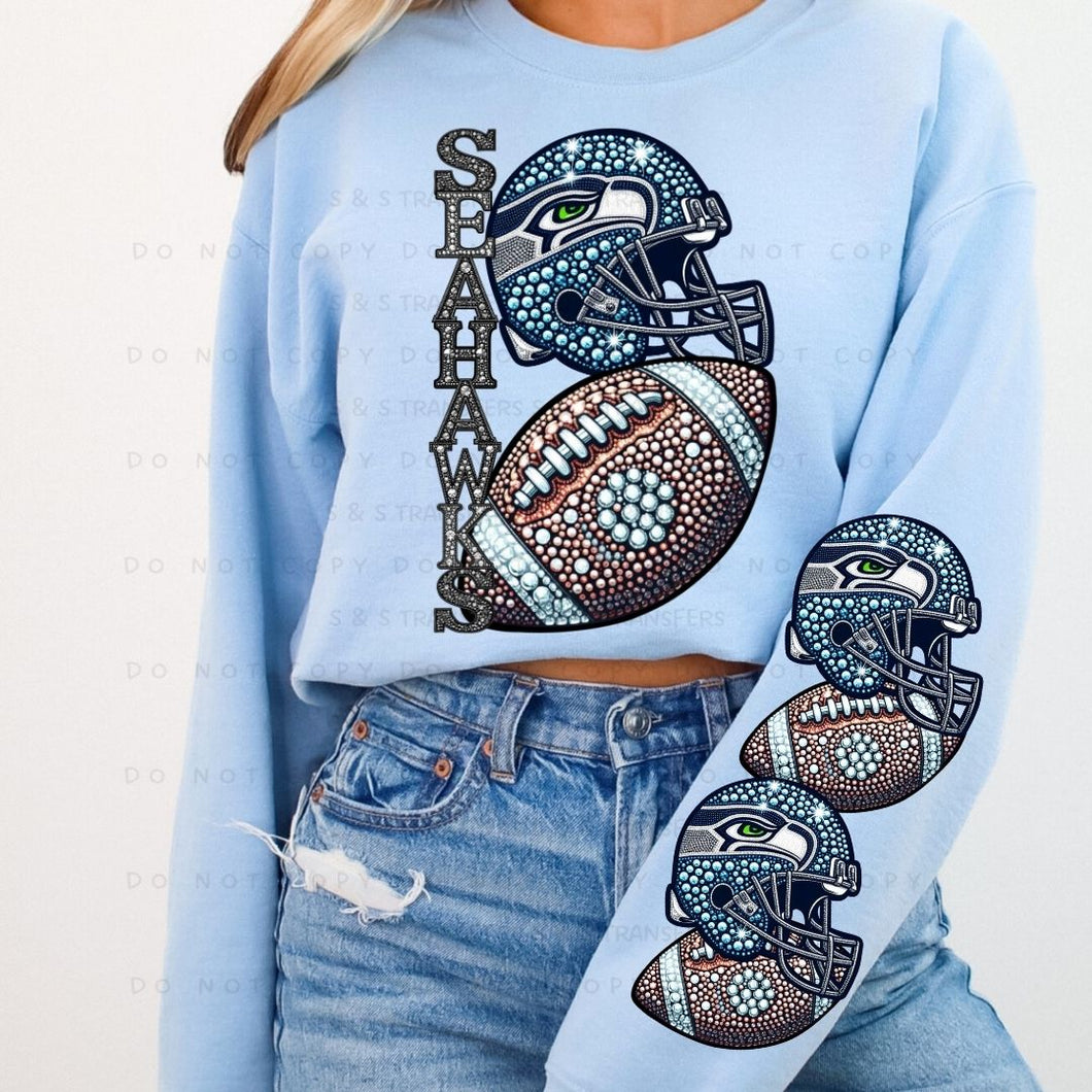 Rhinestone Football Sea Team Sleeve  - DTF Transfer