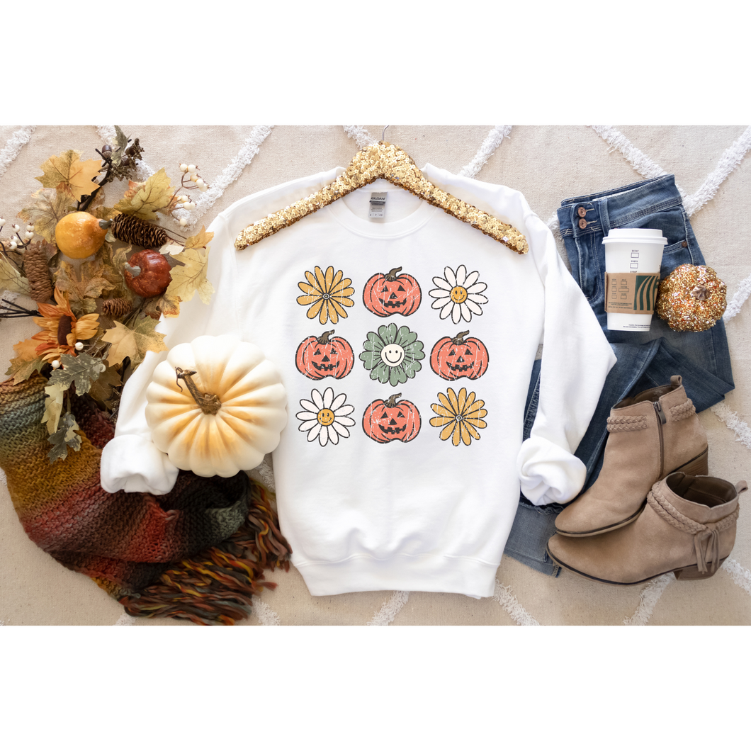 Distressed Jack o Lantern and Daisies- DTF Transfer