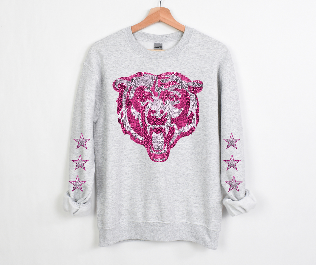 Pink Faux Sequin Bear Team- DTF Transfer