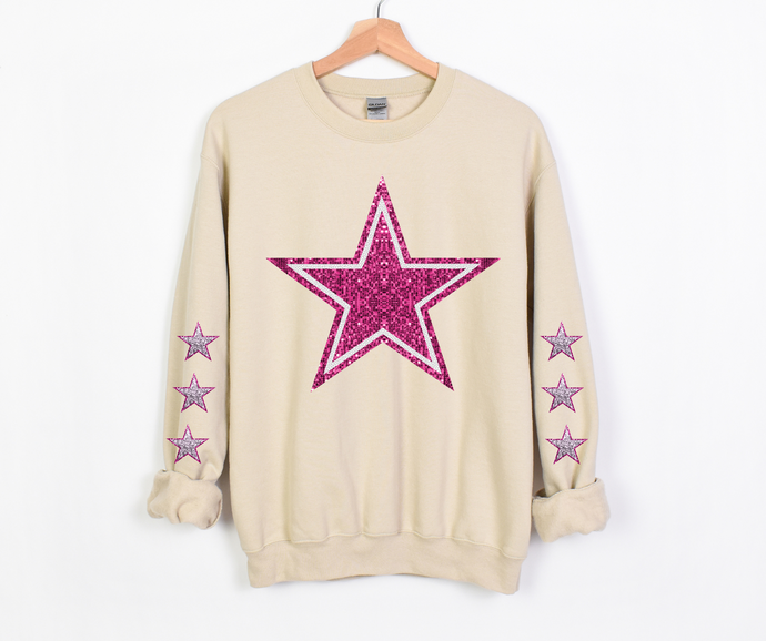 Pink Faux Sequin Blue Star Team- DTF Transfer