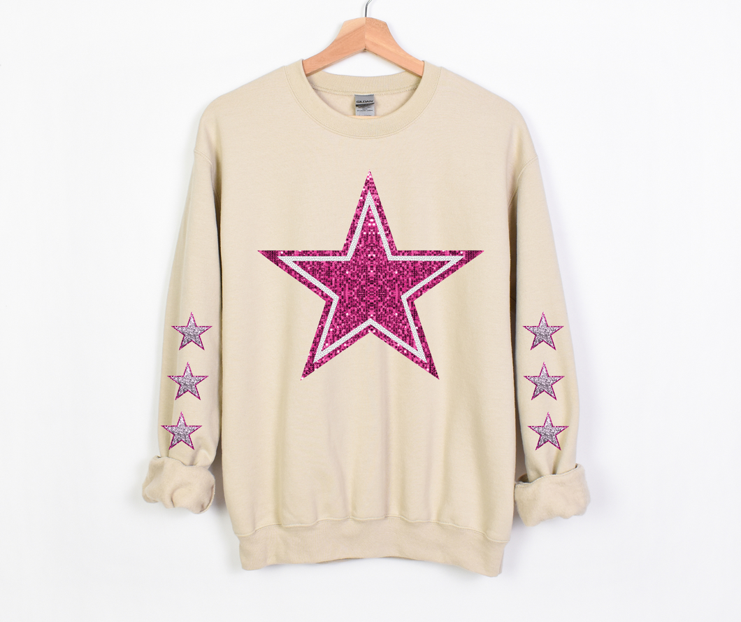 Pink Faux Sequin Blue Star Team- DTF Transfer