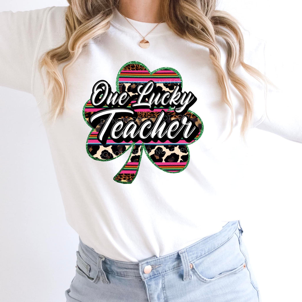 One Lucky Teacher Animal Print Shamrock TRANSFER