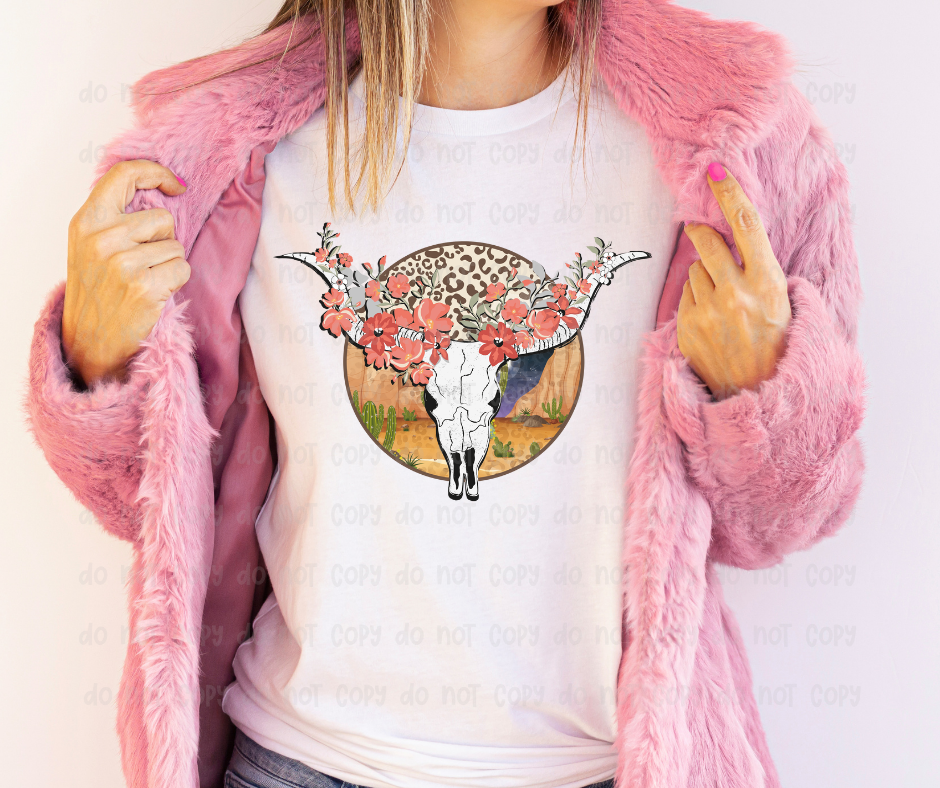 Floral Bull Skull TRANSFER