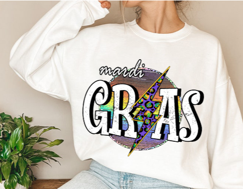 Mardi Gras Lightening Bolt  - DTF Transfer