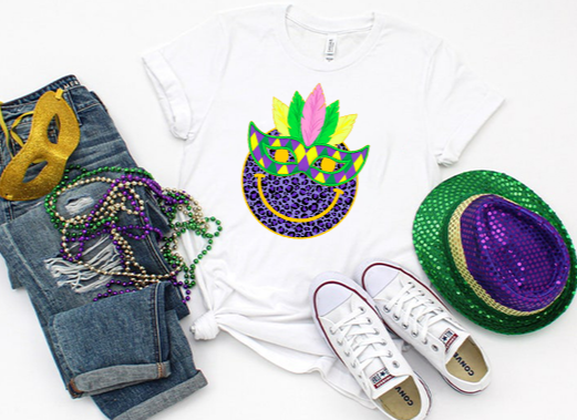 Mardi Gras Happy Face  - DTF Transfer
